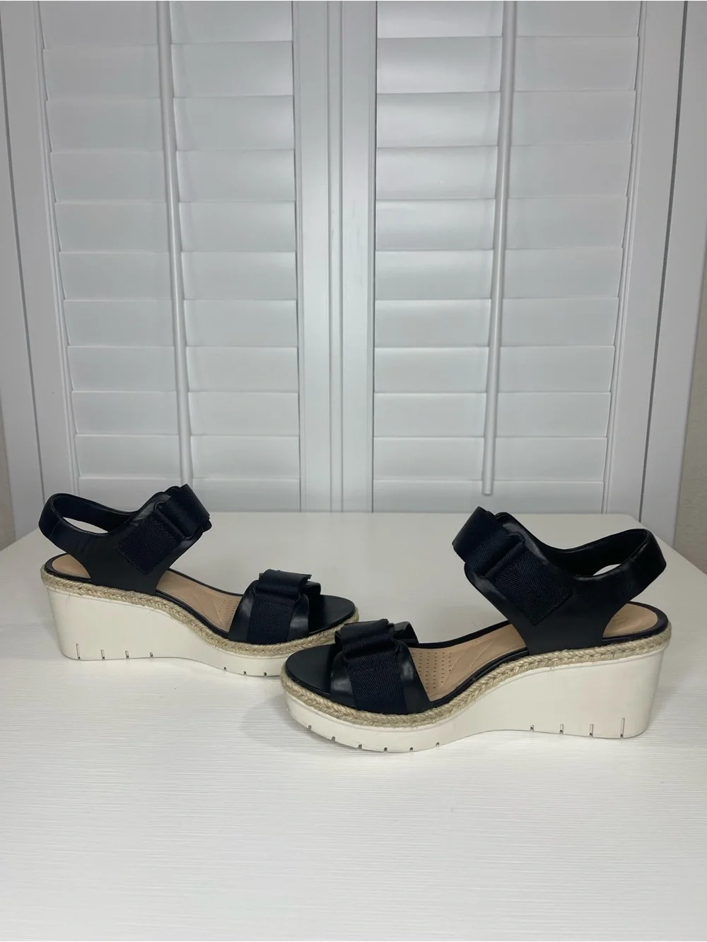 Clarks Black Wedge Sandals with Adjustable Straps - Women
